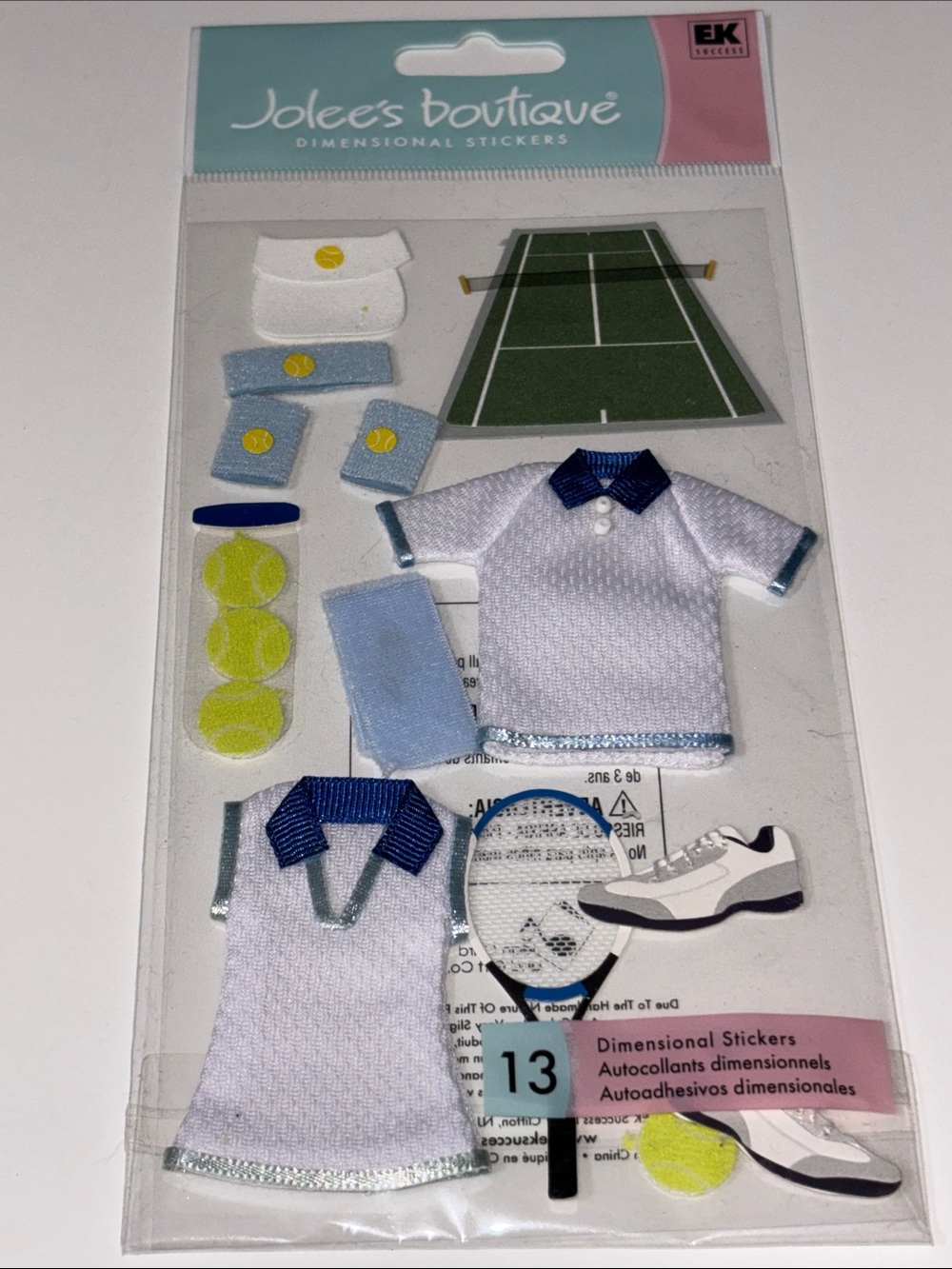 Jolee's Boutique Tennis-Themed Dimensional Stickers White & Green Tennis Outfit